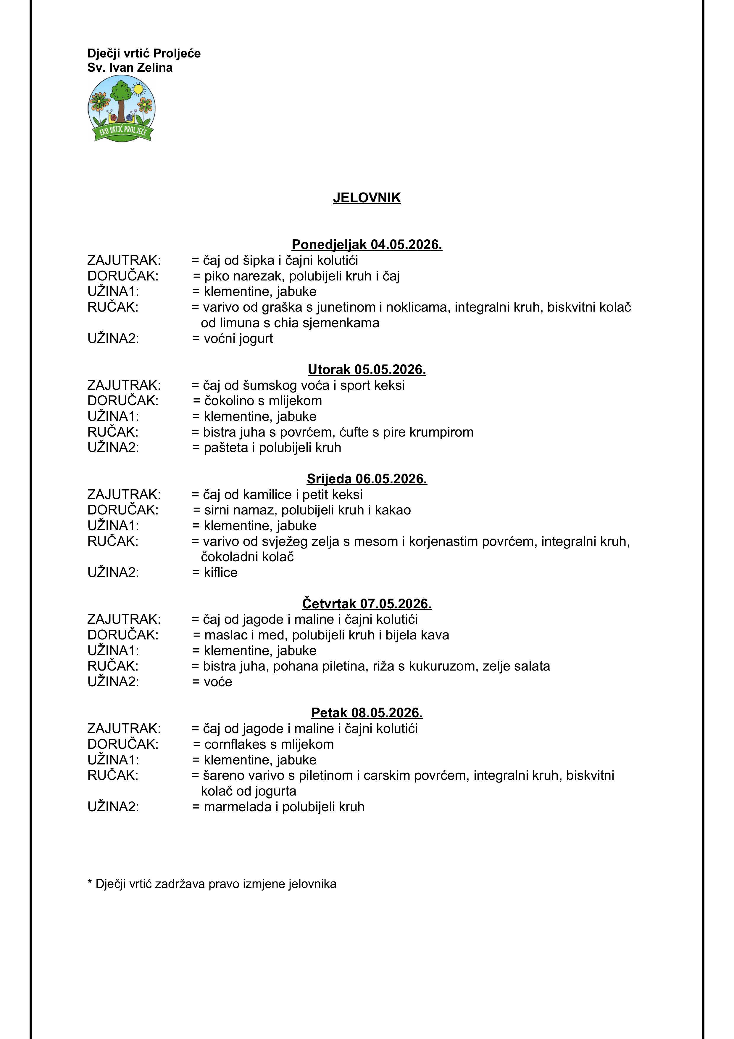 JELOVNIK 04.05. 08.05.2026