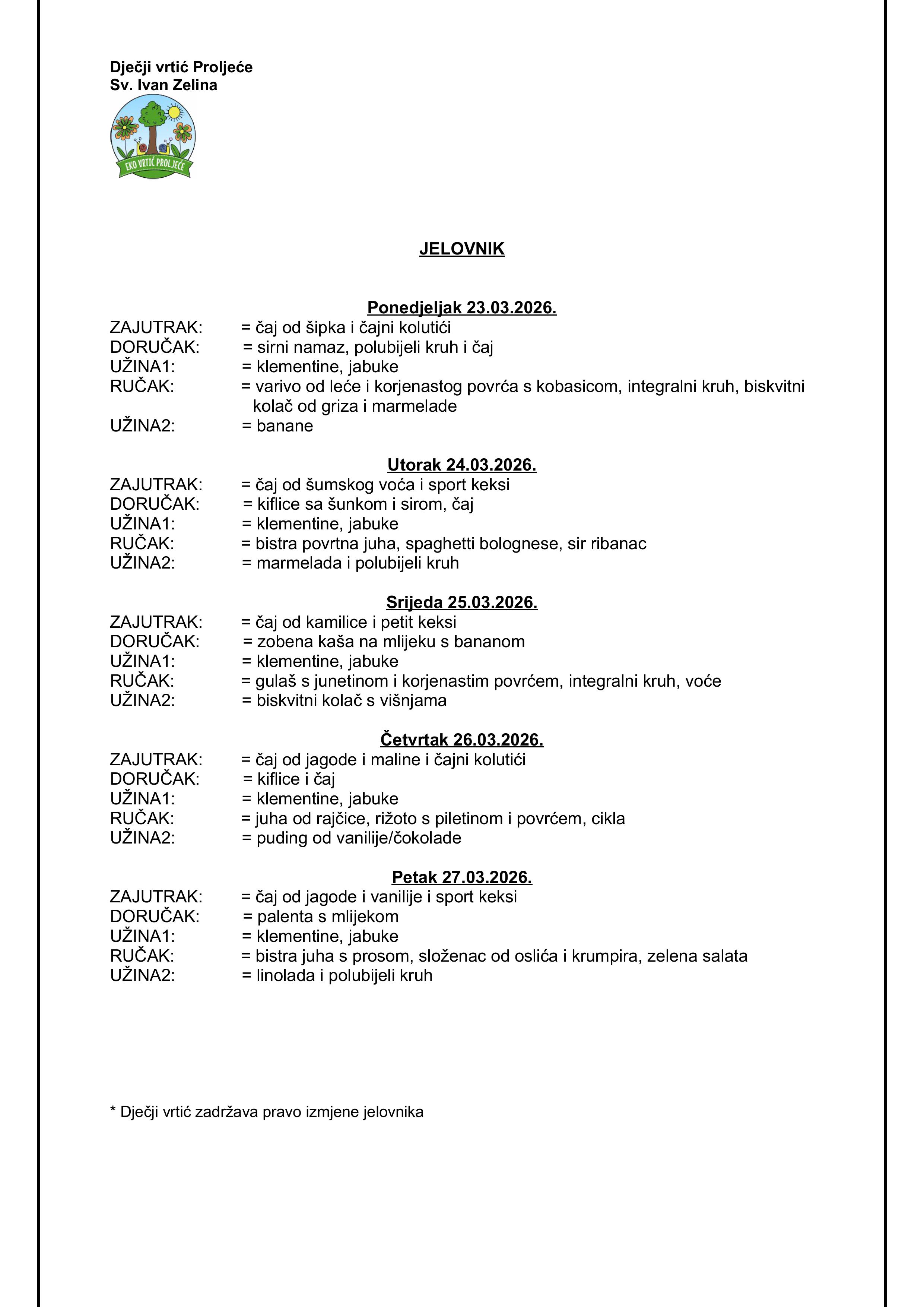 JELOVNIK 23.03. 27.03.2026