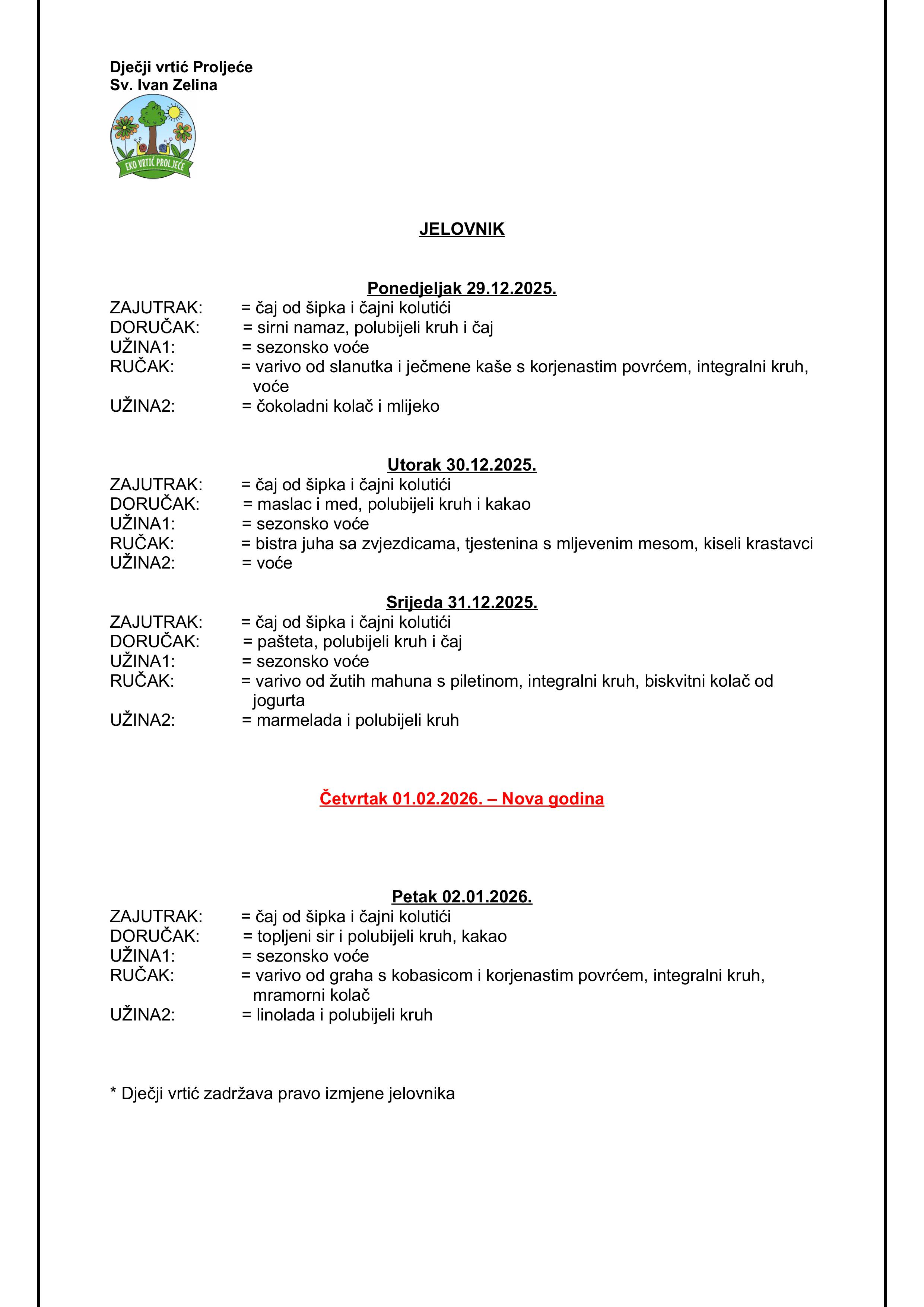 JELOVNIK 29.12.2025. 02.01.2026